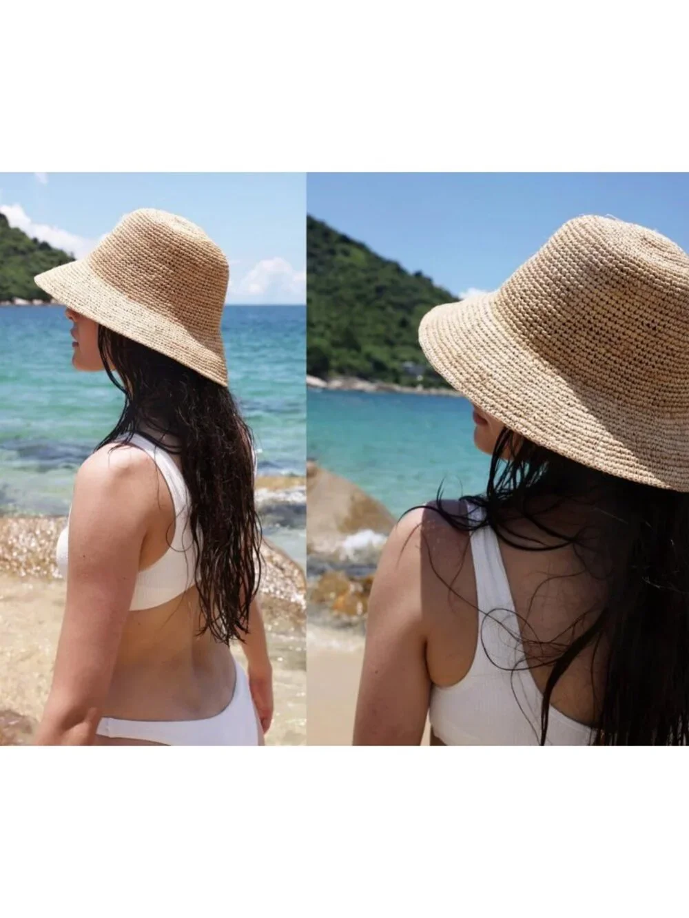 Handwoven Raffia Beach Hat | Foldable Straw Bucket Hat | Wide Brim Sun Cap